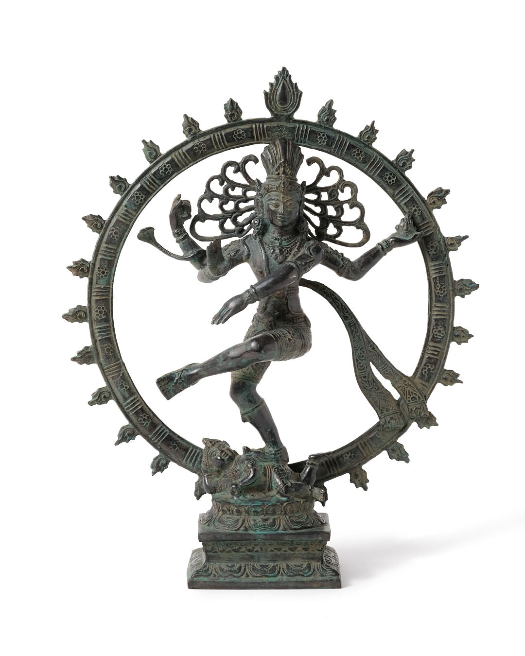 Estatua 100% de bronce  Shiva danzante decorativa de 34 cm de altura, acabado opaco o dorado brillante, hecho a mano por artesanos,  fabricado en Indonesia