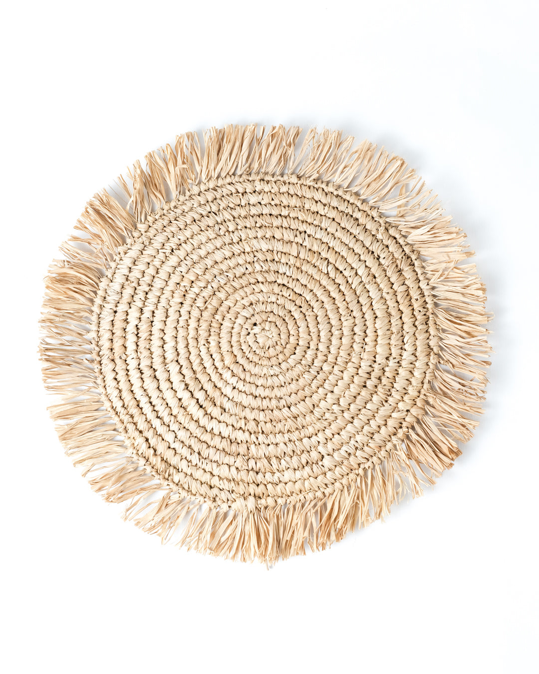 Mantel individual de rafia  100% de fibras naturales redondo buru decorativo, tejido a mano con acabado natural, 40 cm de diámetro, hecho en Indonesia