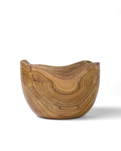 Bowl de madera maciza de teca 100% natural irregular Weta, acabado natural, hecho a mano, diámetro 14 cm, fabricado en Indonesia