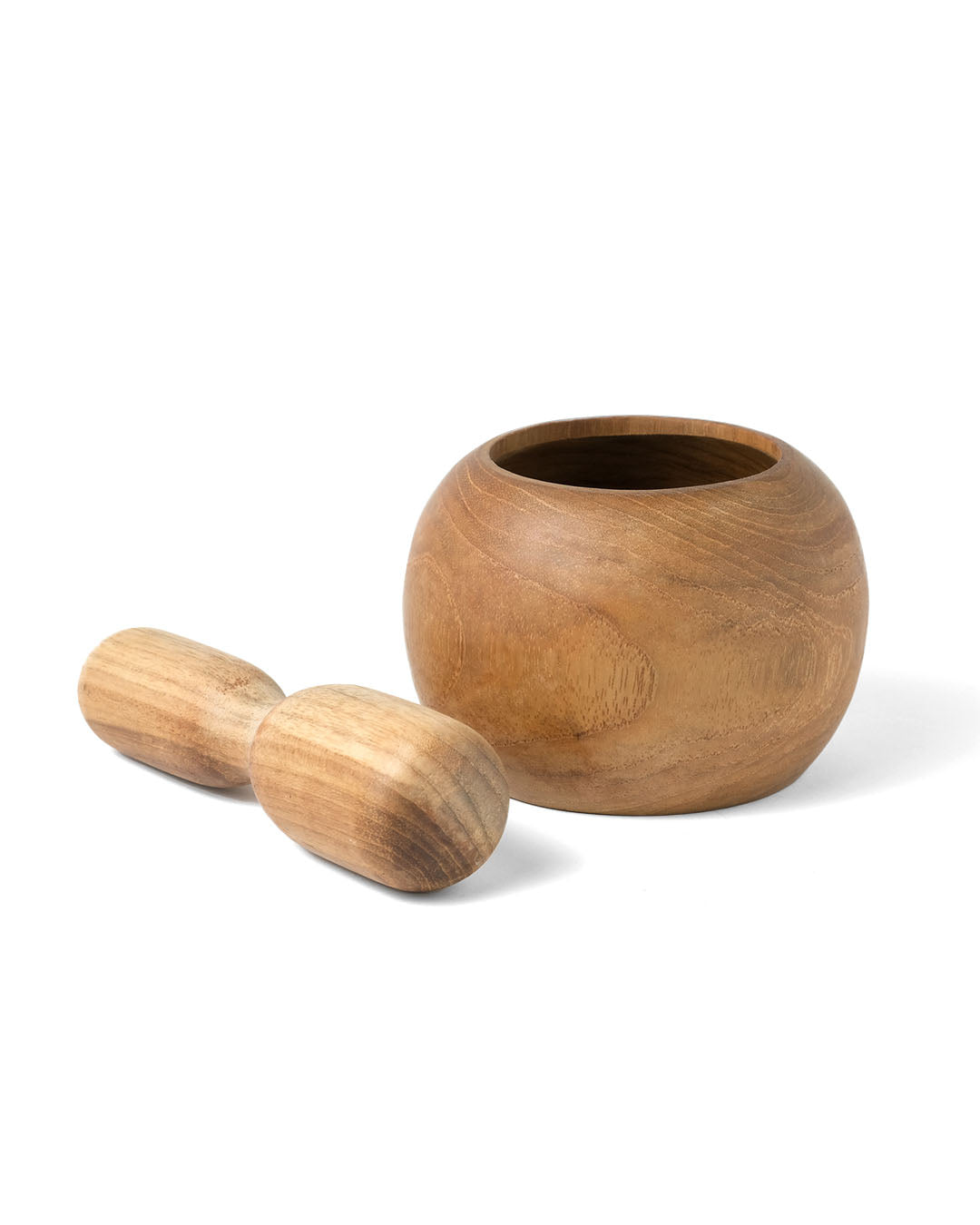 Mortero de cocina de madera natural de teca Lampung C redondo.