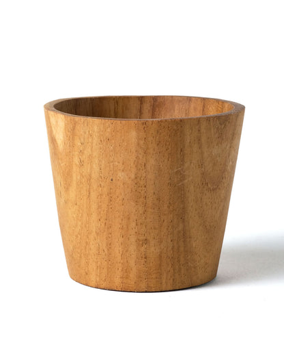 Vaso de madera natural de teca  Bondo cónico, disponible en versión corto y largo, hecho a mano con acabado natural, fabricado en Indonesia