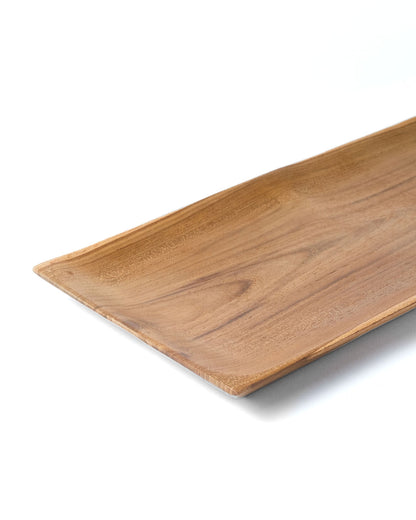 Plato de madera de teca Depok R, hecho en Indonesia por artesano, altura 2 cm largo 35 cm profundidad 17 cm