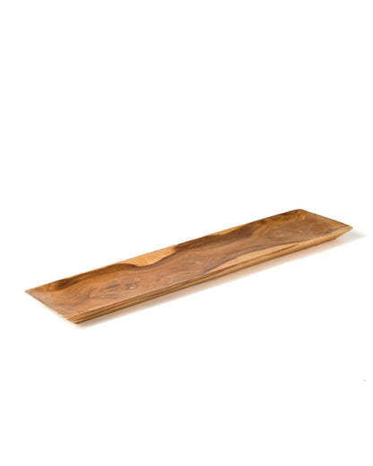Plato para servir de madera de teca Dubai R, hecho en Indonesia por artesanos,  altura 2 cm largo 45 cm profundidad 10 cm.