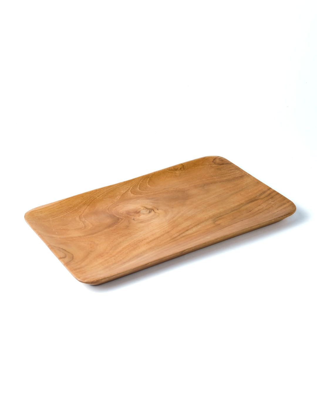 Plato para servir de madera de teka rectangular Sragen, hecho a mano en Indonesia,  altura 2 cm largo 30 cm profundidad 19,5 cm.