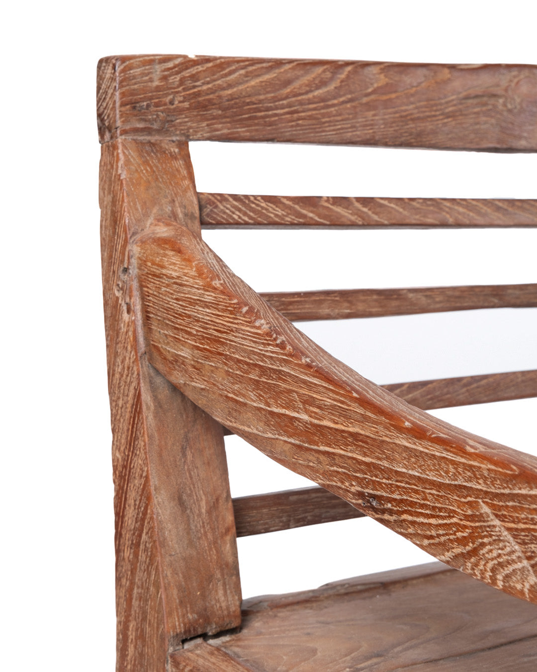 sofa de madera natural macizo de teca Batu Karas, tallado a mano con apoya brazos y respaldo, acabado natural, altura 85 cm largo 205 cm ancho 100 cm, fabricado en Indonesia