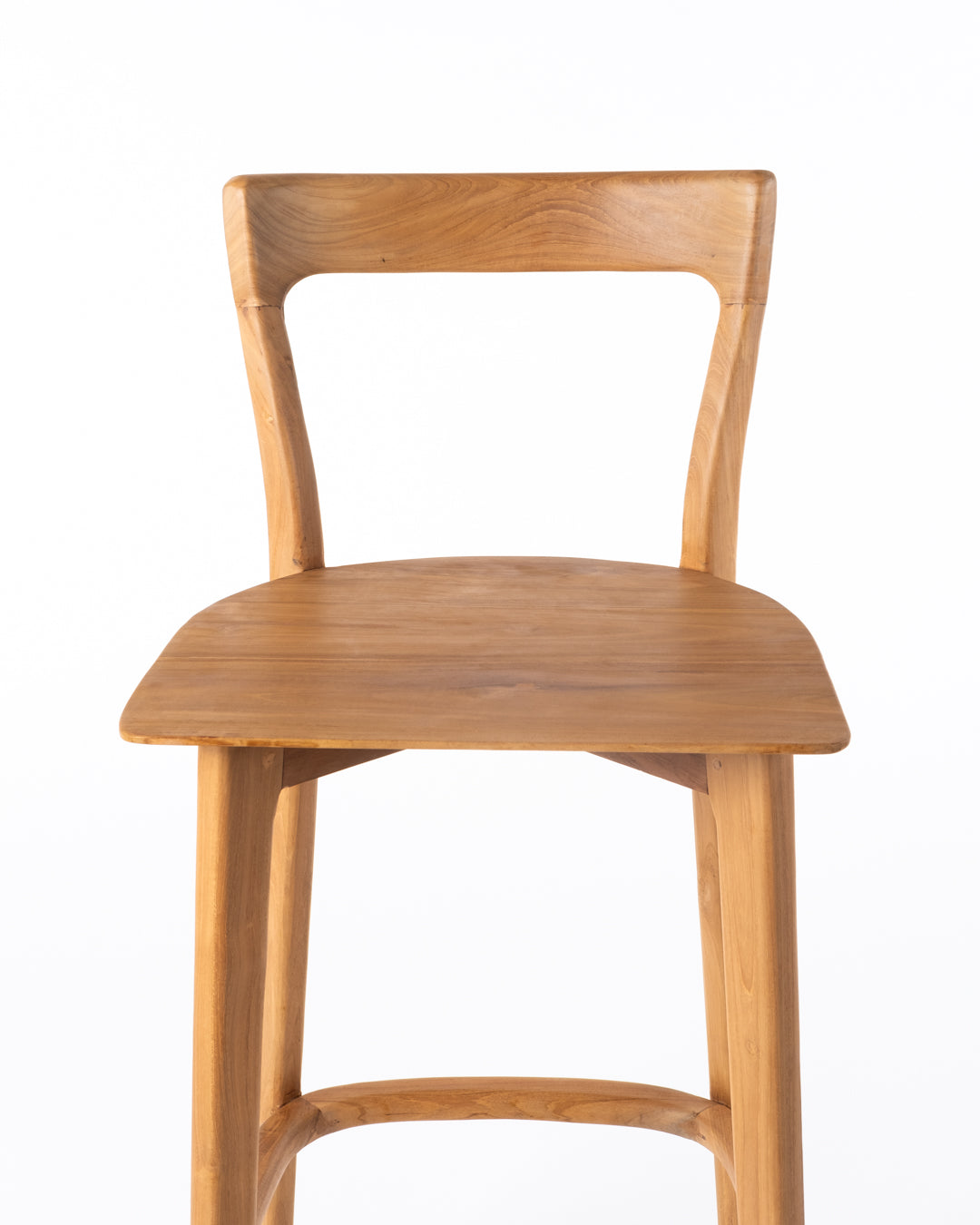Taburete de madera macizo de teca Borneo, hecho a mano con respaldo, 103 cm de alto x 43 cm de profundidad, origen Indonesia
