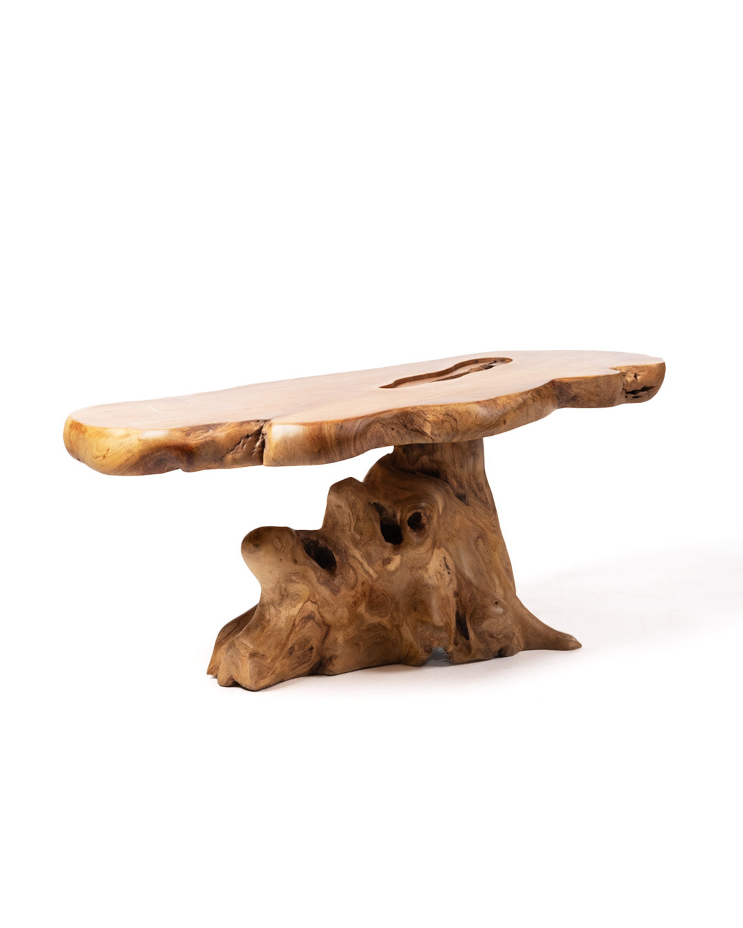 Mesa de centro de madera maciza natural de teca Maratua, hecha a mano con acabado natural, 47 cm Alto 108 cm Largo 54 cm Profundidad, origen Indonesia