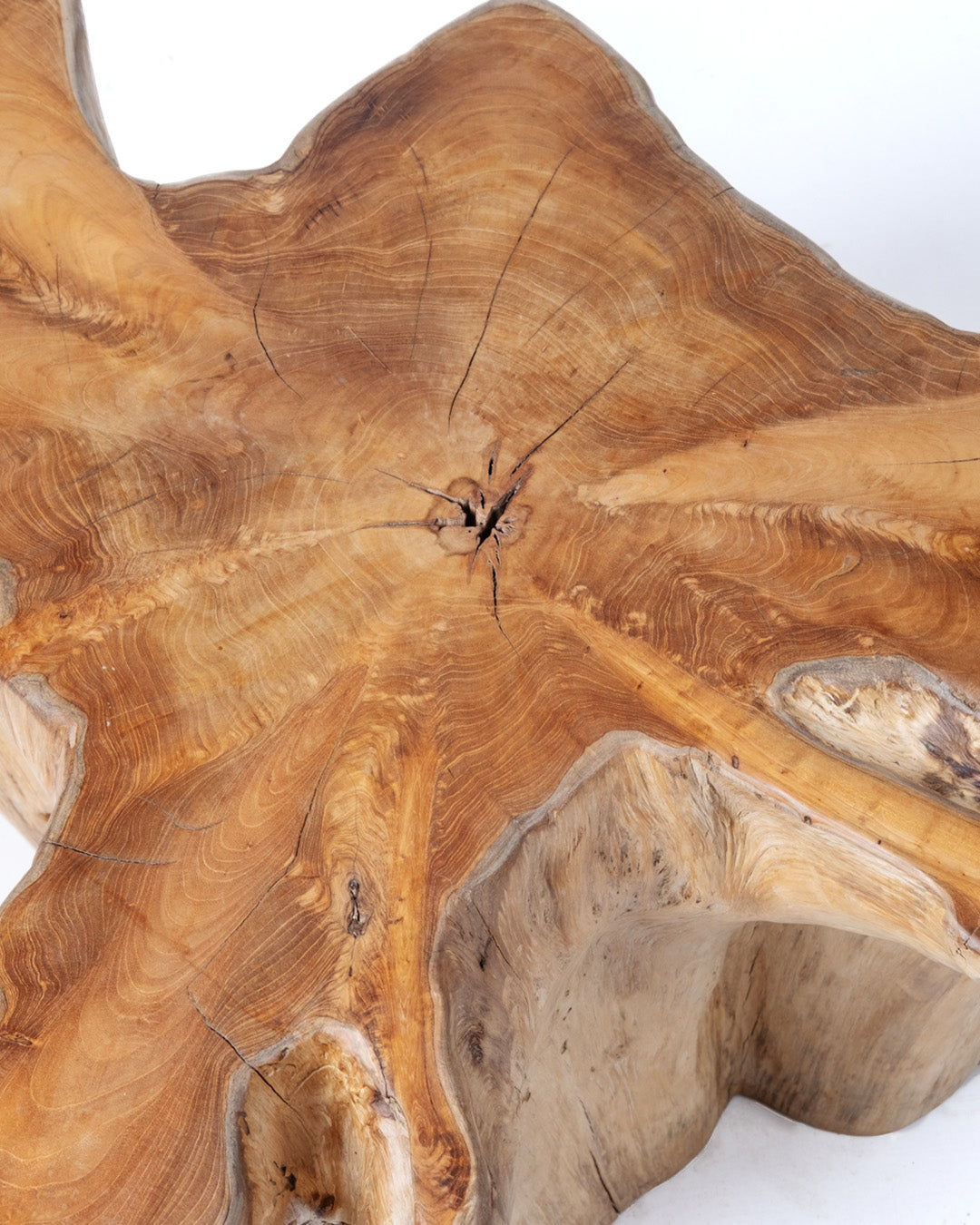 Mesa de centro de madera maciza natural de samán Licin tronco rustico, hecha a mano con acabado natural, 45 cm Alto 165 cm Largo 150 cm Profundidad, origen Indonesia