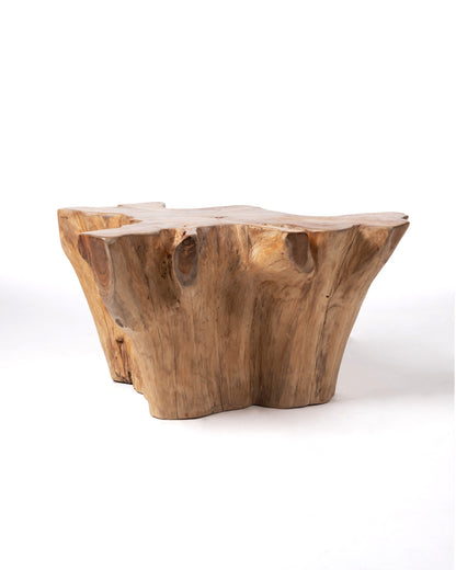 Mesa de centro de madera maciza natural de samán Licin tronco rustico, hecha a mano con acabado natural, 45 cm Alto 165 cm Largo 150 cm Profundidad, origen Indonesia