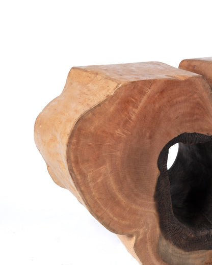 Consola de tronco rustico  de madera natural maciza de teca Lanipa, hecho a mano con acabado natural, origen Indonesia