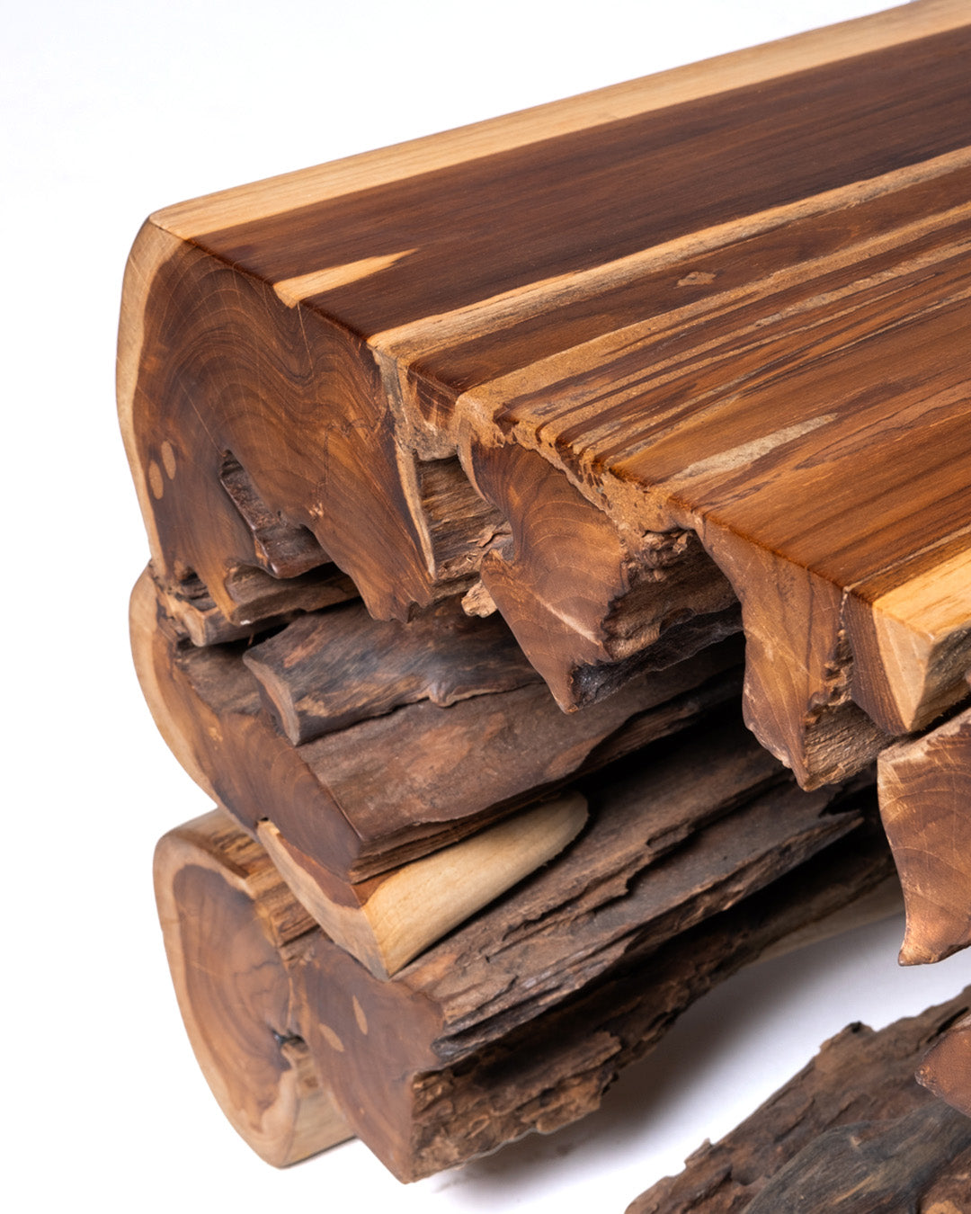 Mesa de centro de tronco madera maciza natural de teca Uner rustico, hecho a mano acabado natural, Largo 218cm x Ancho 80 cm x Alto 50 cm, origen Indonesia