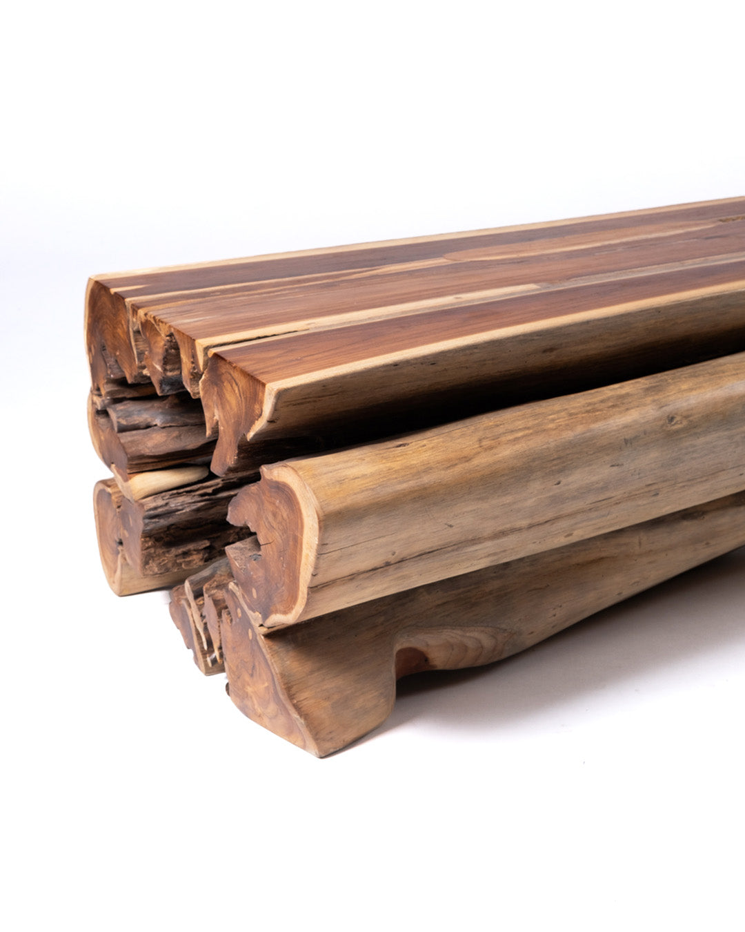 Mesa de centro de tronco madera maciza natural de teca Uner rustico, hecho a mano acabado natural, Largo 218cm x Ancho 80 cm x Alto 50 cm, origen Indonesia