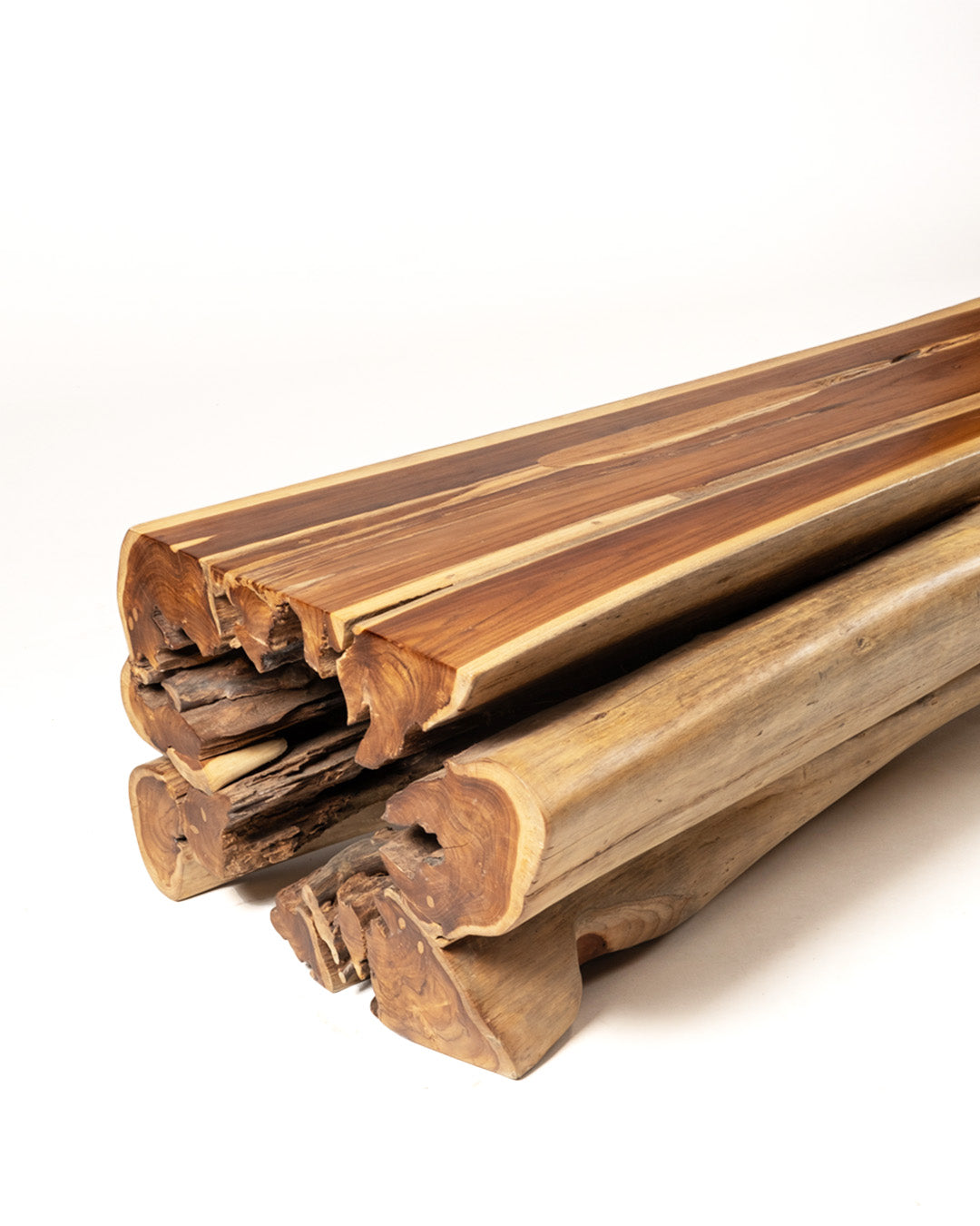 Mesa de centro de tronco madera maciza natural de teca Uner rustico, hecho a mano acabado natural, Largo 218cm x Ancho 80 cm x Alto 50 cm, origen Indonesia