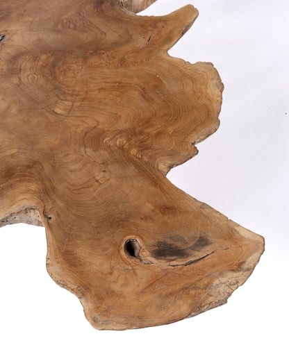 Mesa de centro de madera maciza natural de teca Taipa tronco rustico, hecha a mano con acabado natural y patas de madera, diferentes medidas disponibles, origen Indonesia