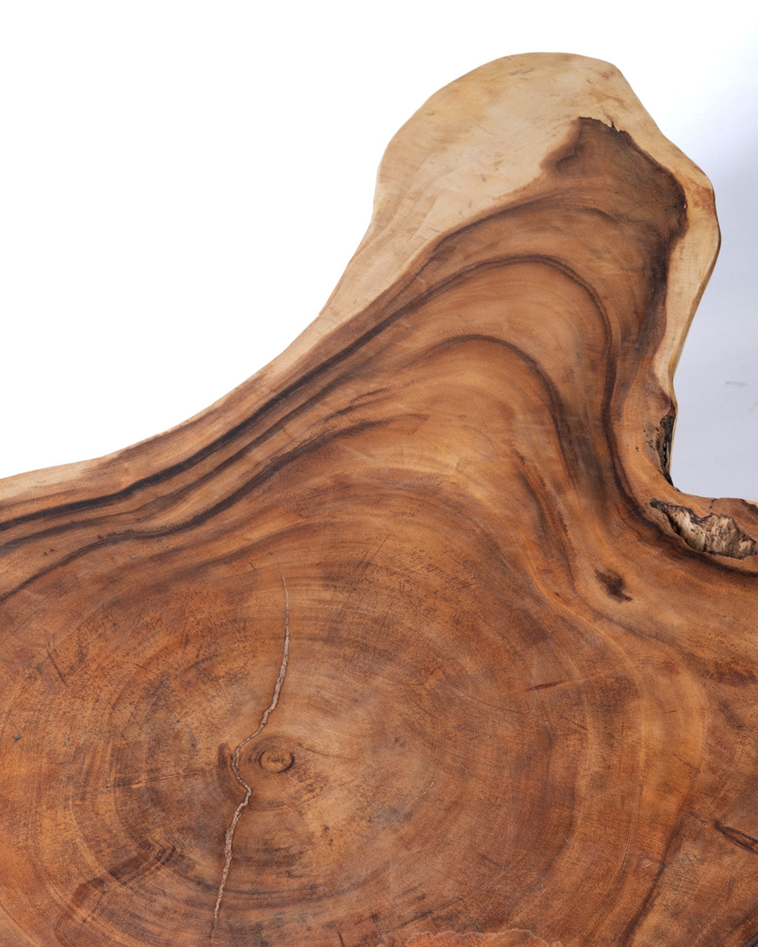 Mesa de centro de madera maciza natural de samán Samama tronco rustico, hecha a mano con acabado natural y patas de madera, 45 cm Alto 165 cm Largo 150 cm Profundidad, hecho en Indonesia