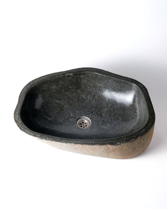 Lavabo encimera de piedra de rio natural Sanur, esculpido a mano, disponibles en 3 medidas, origen Indonesia