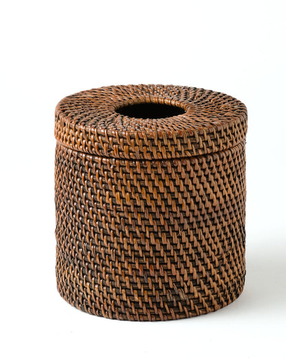 Porta Tissue Pantai Napabale de ratán hecho a mano por artesanos de Indonesia, dos colores altura 13≈ cm Ø 13 cm