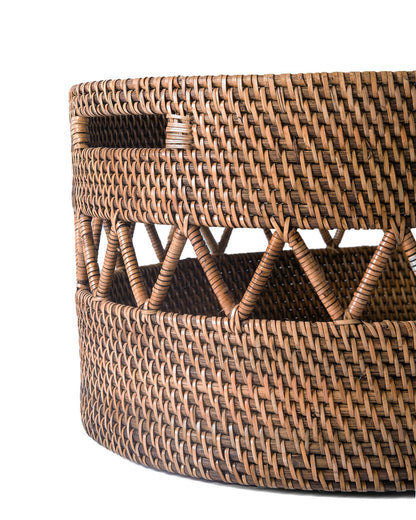 Cesta de ratán 100% natural Bangka decorativa con asas, hecho a mano con fibras naturales por artesanos, 3 medidas, con acabado natural , fabricado en Indonesia