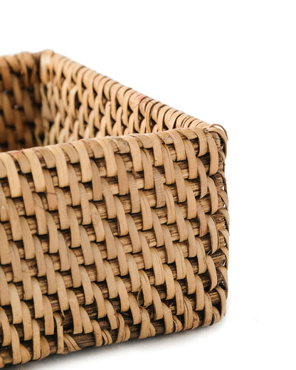 Caja de ratán 100% natural Samau decorativa, tejido a mano, acabado natural, cuadrado,  11 cm de largo x 11 cm de ancho, fabricado en Indonesia