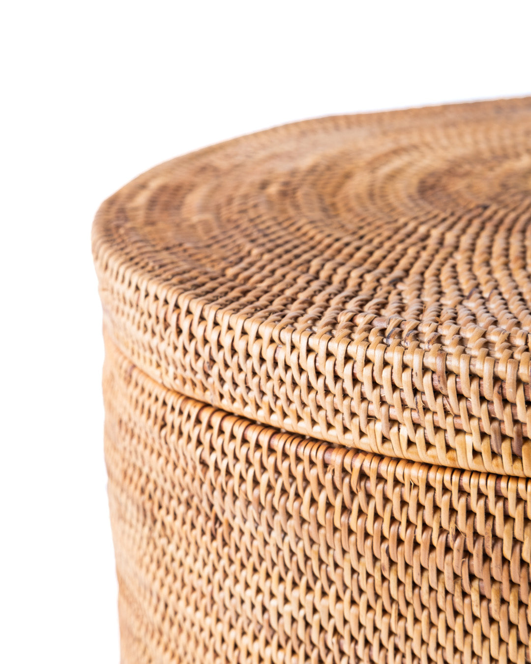Cesto de ratán 100% natural de halus Alor decorativo con tapa, organizador hecho a mano con acabado natural redondo, 30 cm de diámetro x 22 de altura, fabricado en Indonesia