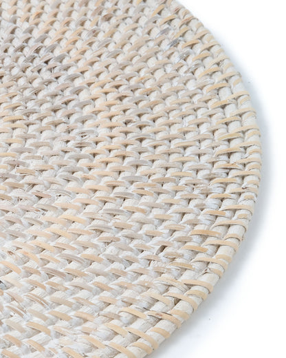 Mantel individual de ratán 100% natural redondo Surabaya decorativo, hecho a mano con acabado natural o blanco, diámetro de 40 cm, hecho en Indonesia
