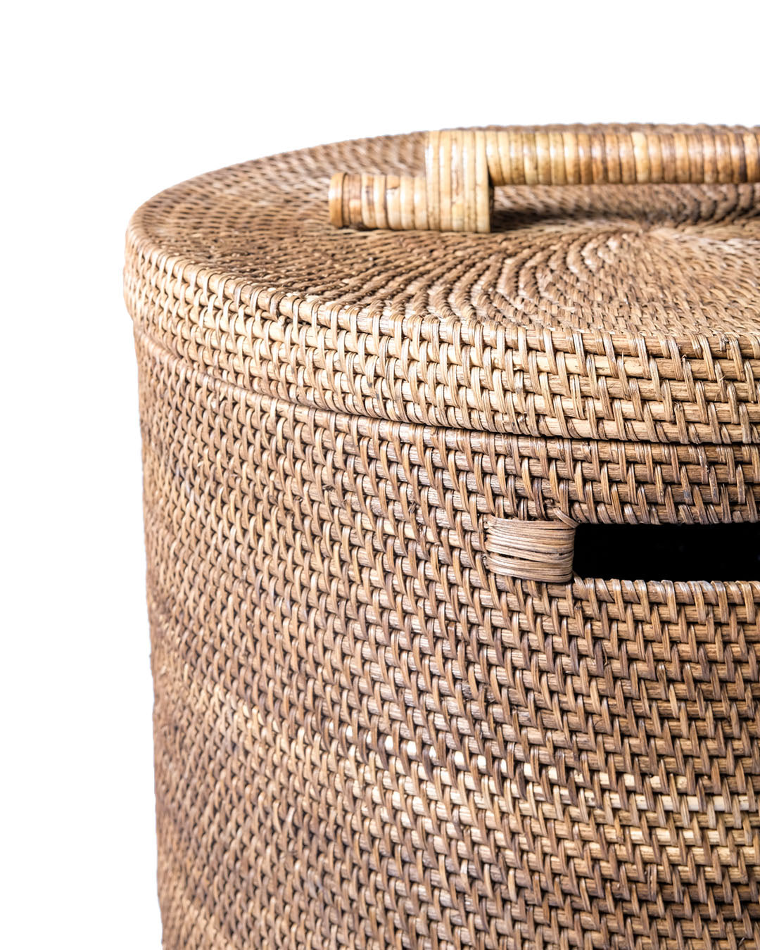 Cesto de ratán 100 % natural Belitung decorativo grande con asas y tapa, hecho a mano  acabado natural con base, 60 cm x 46 cm, fabricado en Indonesia