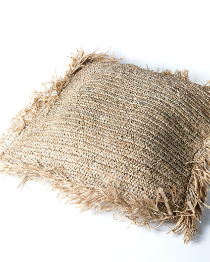 Funda de Cojín, almohadón de rafia natural Kai Besa decorativo, tejido a mano con fibras0 naturales, acabado natural, 60 cm x 60 cm, origen Indonesia