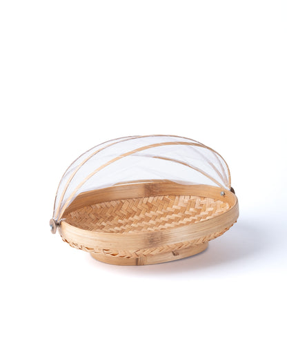 Panera de bambú natural con persiana de malla Ambon ovalada, hecho a mano con acabado natura, disponible en 3 medidas, fabricado en Indonesia