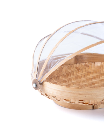 Panera de bambú natural con persiana de malla Ambon ovalada, hecho a mano con acabado natura, disponible en 3 medidas, fabricado en Indonesia