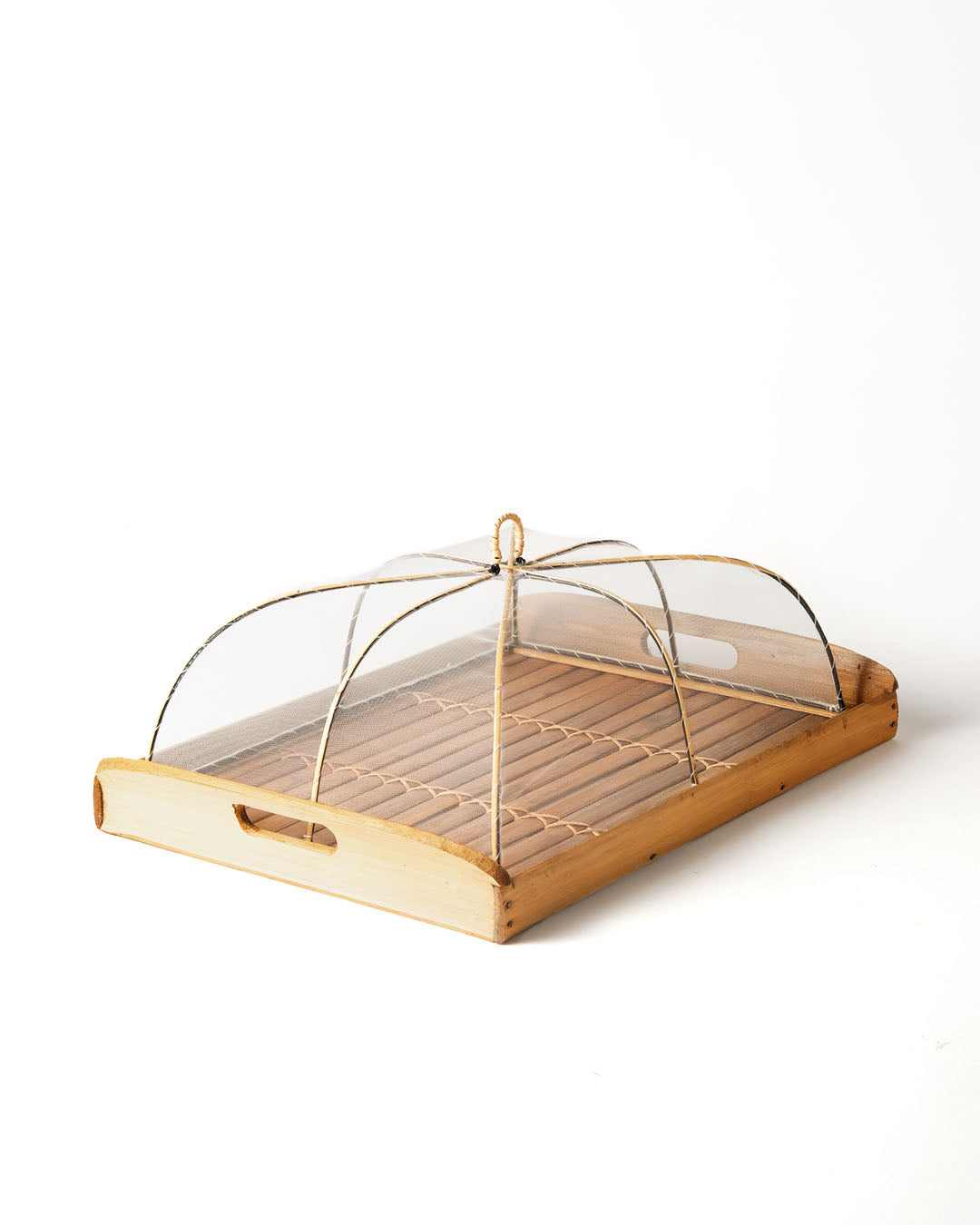 Panera de bambú natural con asas y tapa de malla Maduro rectangular.