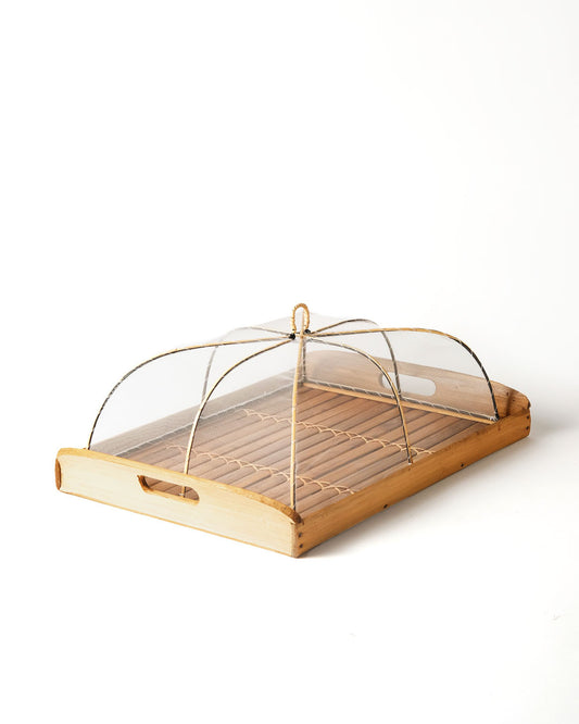 Panera de bambú natural con asas y tapa de malla Maduro rectangular.