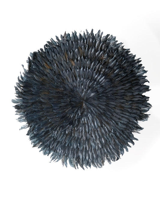 Adorno de plumas Timor, decorativo, redondo, hecho a mano, 50 cm de diámetro, acabado negro o blanco, origen Indonesia.