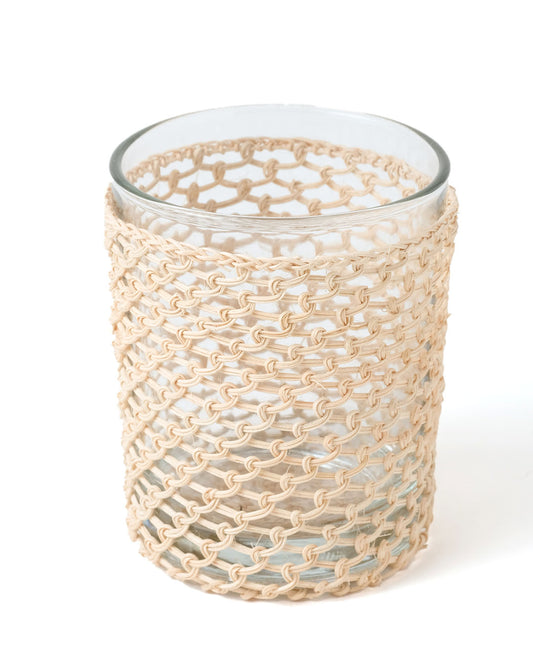 Porta vela o vaso de ratán natural decorativo, altura 9,5 cm Ø 8 cm.