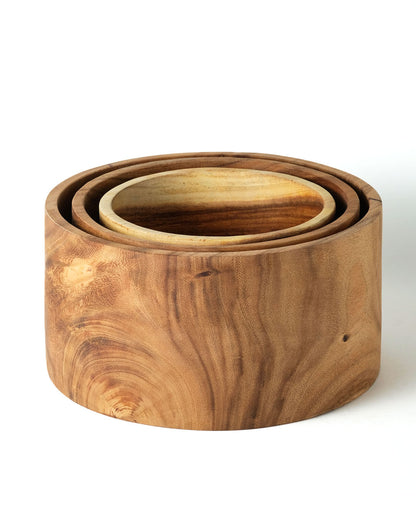 Bowl de madera maciza de saman 100% natural Lombok, acabado natural, hecho a mano, redondo, 3 medidas, fabricado en Indonesia