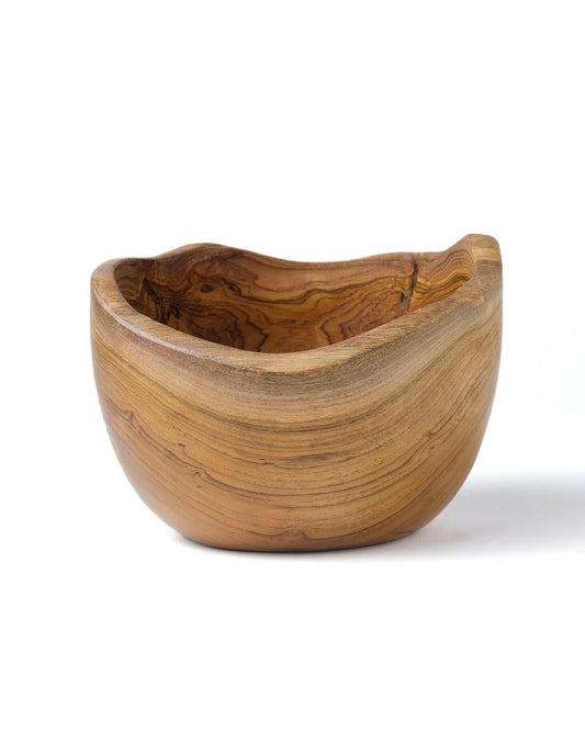 Bowl de madera maciza de teca 100% natural irregular Weta, acabado natural, hecho a mano, diámetro 14 cm, fabricado en Indonesia