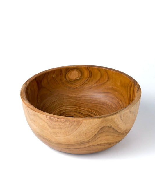 Bowl de madera maciza de teca 100% natural Indrama, hecho a mano, acabado natural, redondo, diámetro 15 cm,  fabricado en Indonesia