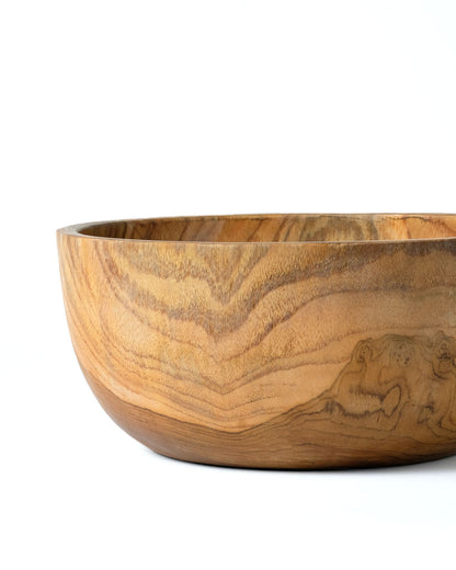 Bowl de madera maciza de teca 100 % natural Kupang, hecho a mano, redondo, acabado natural, diámetro 24 cm, Origen Indonesia