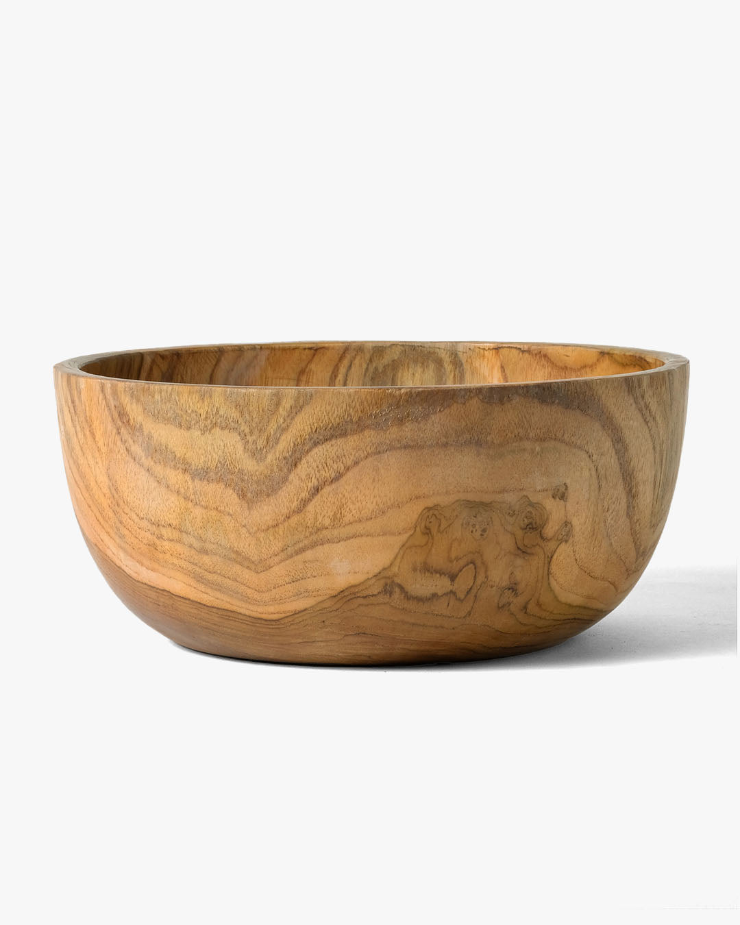 Bowl de madera maciza de teca 100 % natural Kupang, hecho a mano, redondo, acabado natural, diámetro 24 cm, Origen Indonesia
