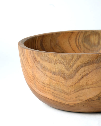 Bowl de madera maciza de teca 100 % natural Kupang, hecho a mano, redondo, acabado natural, diámetro 24 cm, Origen Indonesia