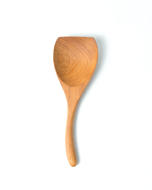 Cuchara de madera natural de teca Pantai Mandonga decorativa, hecha a mano, largo 20 cm ancho 7 cm, origen Indonesia