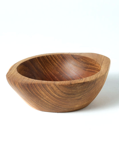 Bowl de madera maciza de teca 100% natural Langsa, hecho a mano, acabado natural, 13 cm de diámetro, hecho en Indonesia