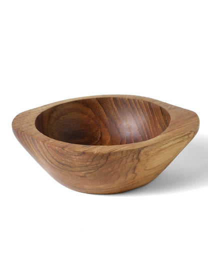 Bowl de madera maciza de teca 100% natural Langsa, hecho a mano, acabado natural, 13 cm de diámetro, hecho en Indonesia