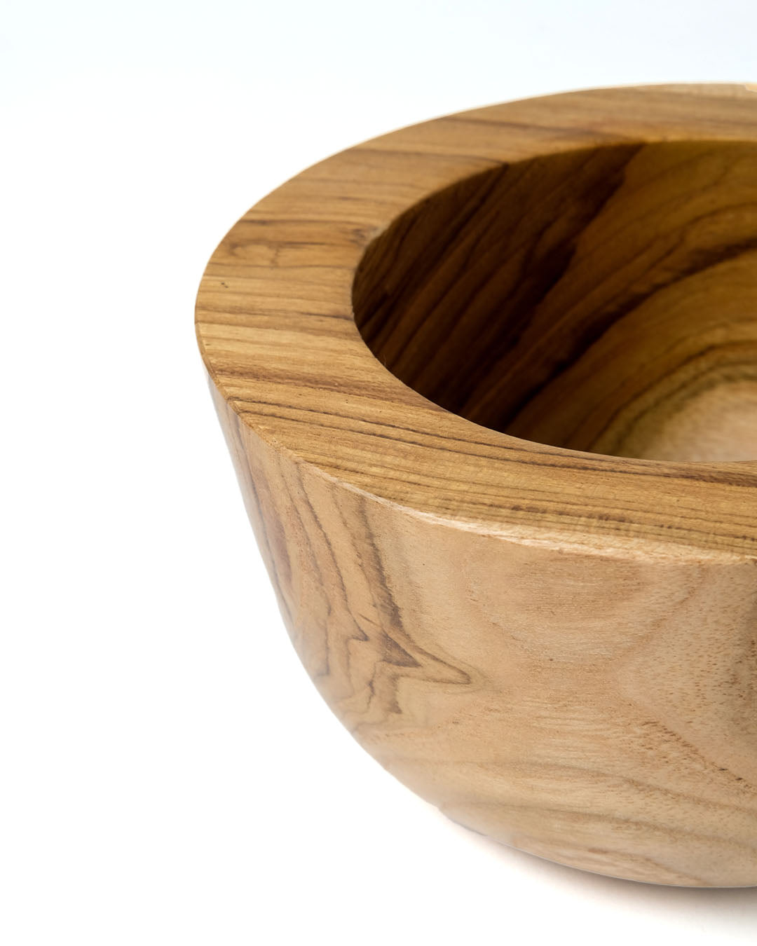 Bowl de madera maciza de teca natural Klaten, redondo, acabado natural, hecho a mano, 15 cm de diámetro, hecho en Indonesia
