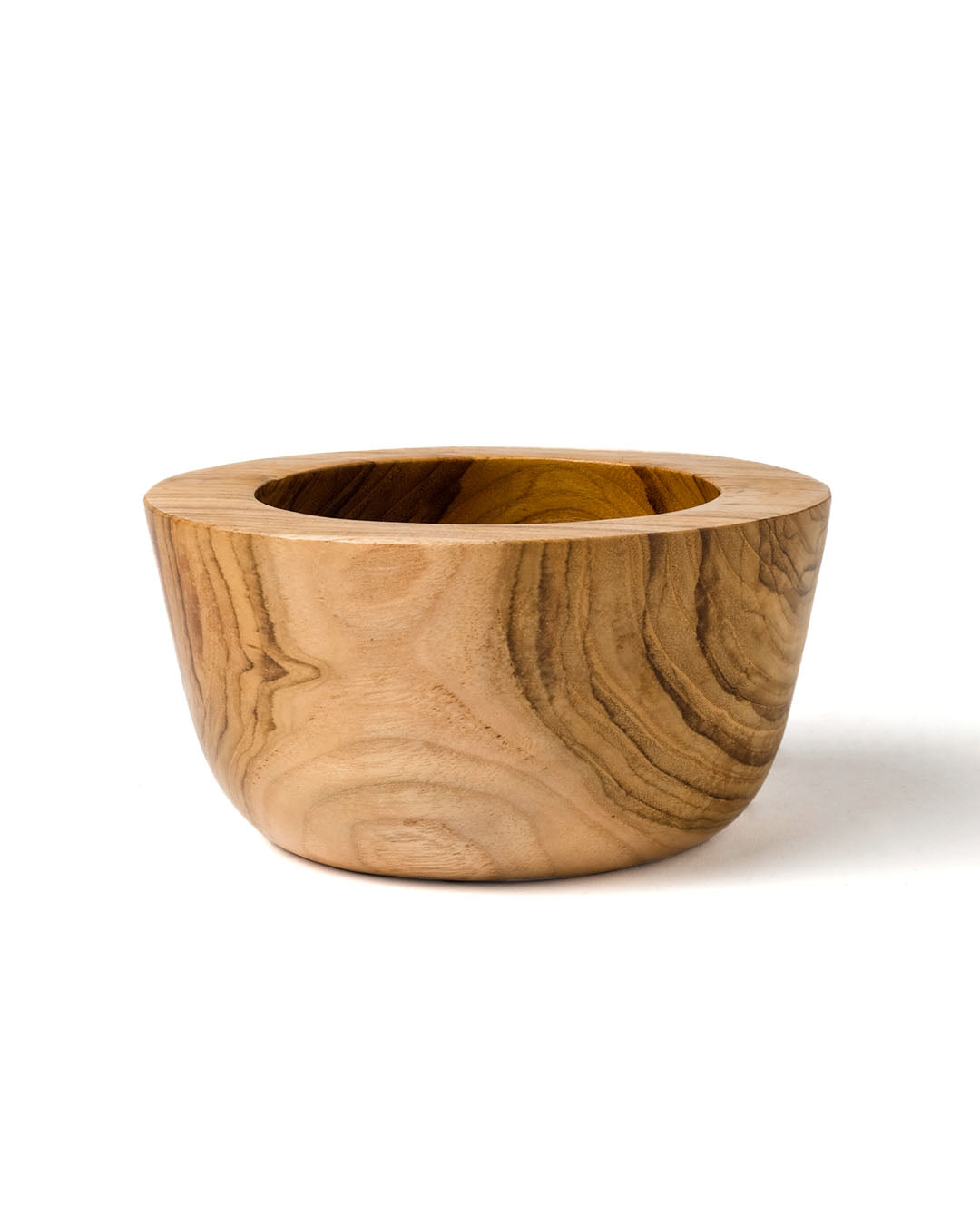 Bowl de madera maciza de teca natural Klaten, redondo, acabado natural, hecho a mano, 15 cm de diámetro, hecho en Indonesia