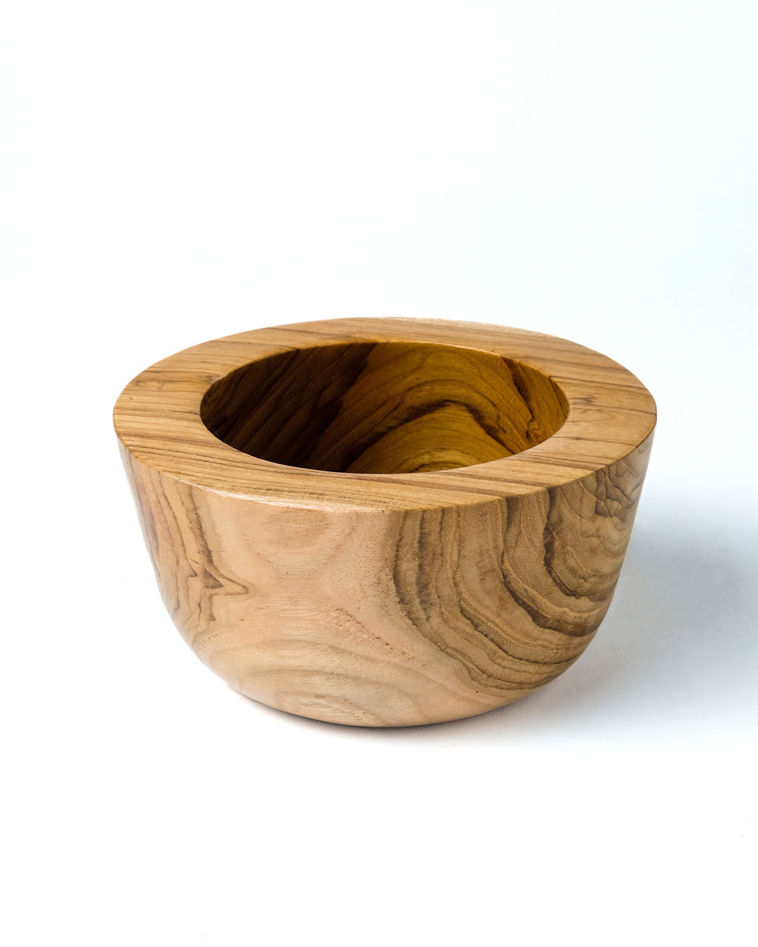 Bowl de madera maciza de teca natural Klaten, redondo, acabado natural, hecho a mano, 15 cm de diámetro, hecho en Indonesia