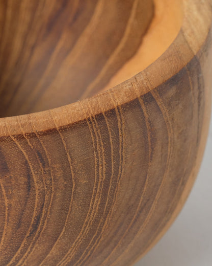 Bowl de madera maciza de teca 100% natural Madium, redondo, hecho a mano, acabado natural, 10 cm de diámetro, hecho en Indonesia