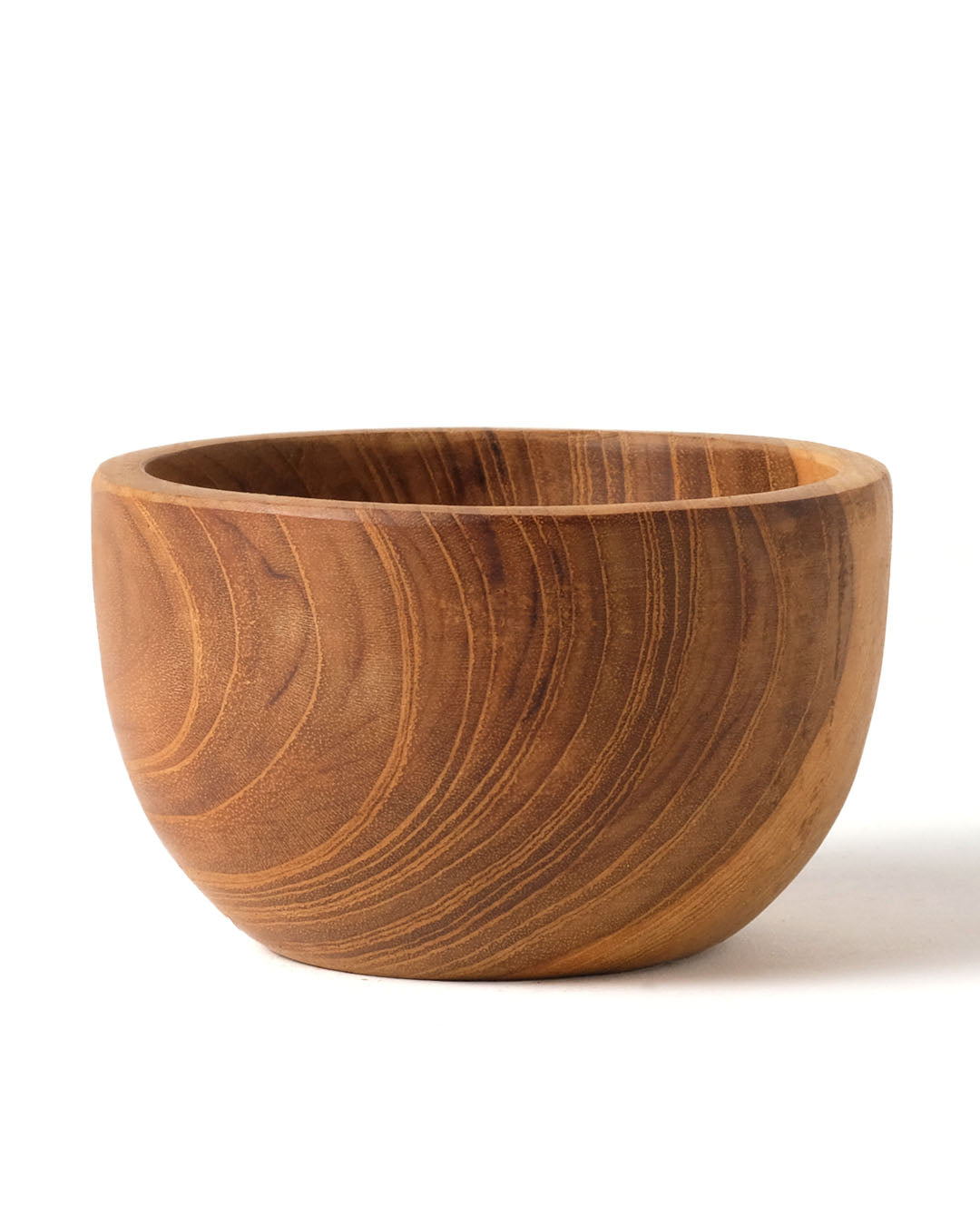 Bowl de madera maciza de teca 100% natural Madium, redondo, hecho a mano, acabado natural, 10 cm de diámetro, hecho en Indonesia