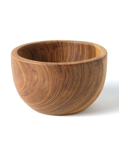 Bowl de madera maciza de teca 100% natural Madium, redondo, hecho a mano, acabado natural, 10 cm de diámetro, hecho en Indonesia