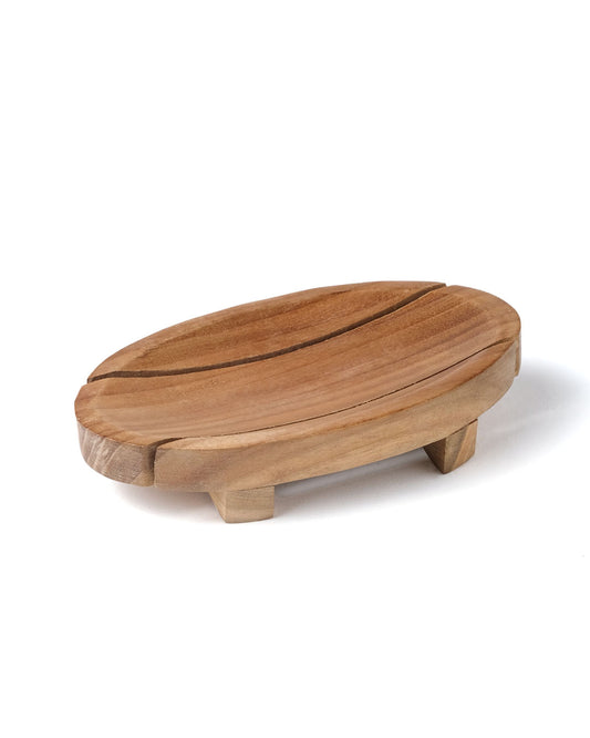 Jabonera  de madera natural de sawo con drenaje Batu O