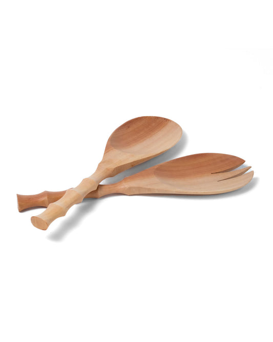 Cucharas de ensalada de madera natural de sawo ergonomicas Surakarta, hechos a mano por artesanos con acabado natural, largo 24 cm ancho 7 cm, origen Indonesia